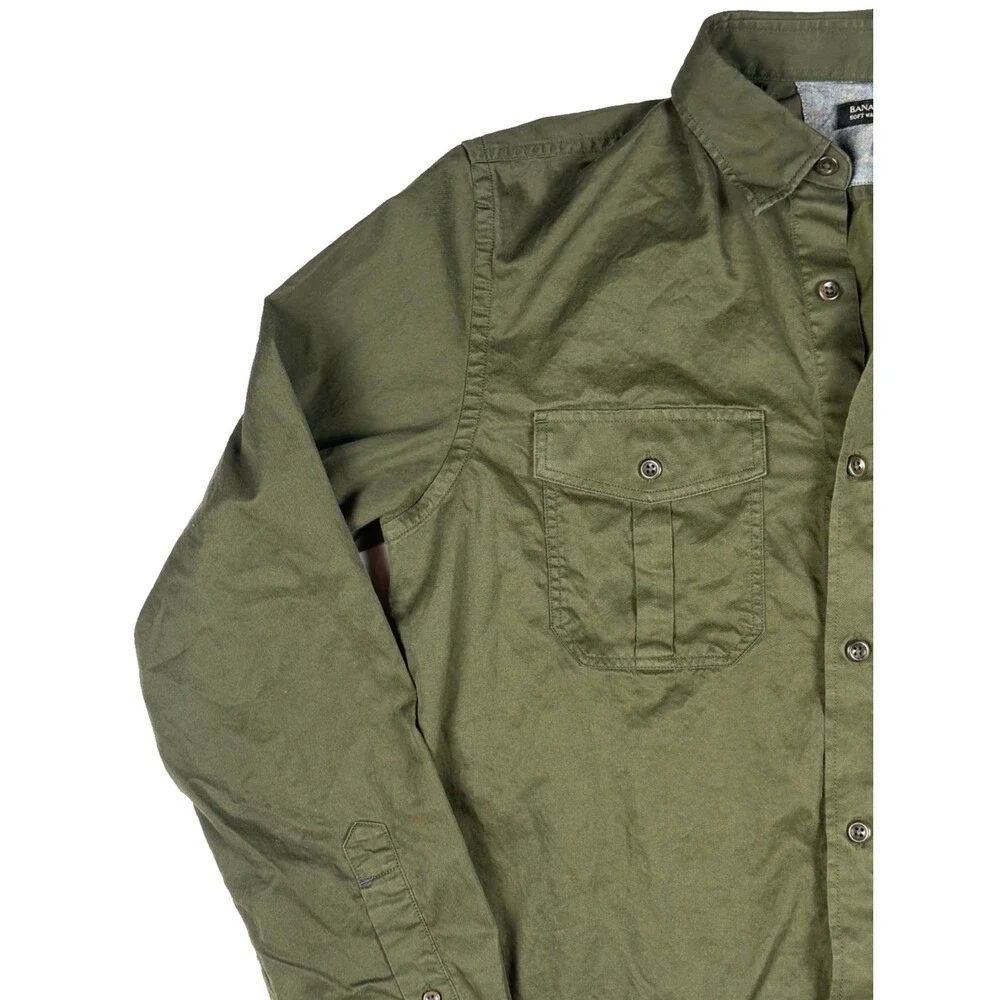 Banana Republic Military Utility Button Up Shirt Olive Green Mens Size Medium